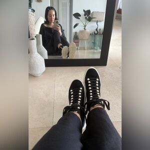 Stuart Weitzman Black Sneakers with Pearl Accents Super Chic